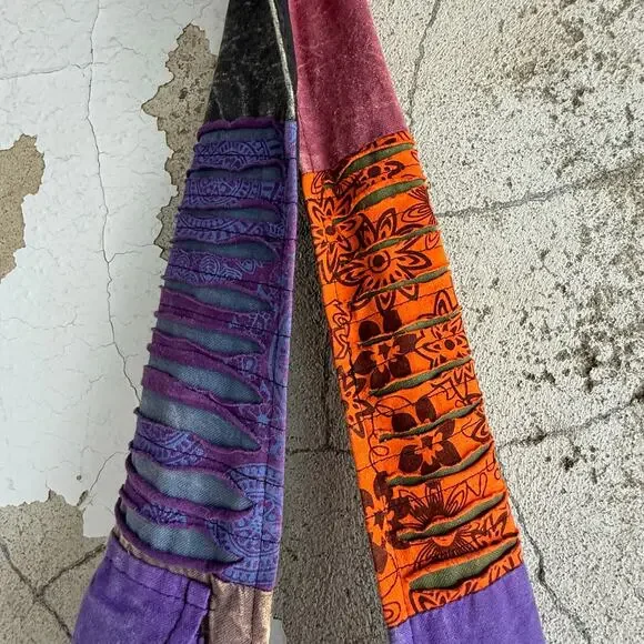 Boho Patchwork Shoulder Bag Nepal Cotton Embroidered Hippie Peace‎ Sign Purse - Picture 5 of 8